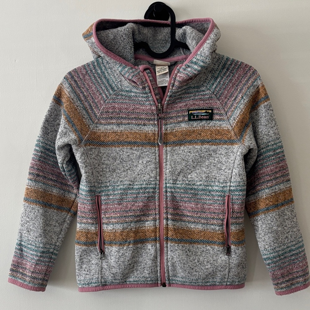 L.L. Bean Kids' Striped Gray and Pink Hoodie